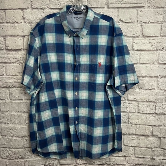 U.S. Polo Assn Short Sleeve Plaid Woven button down Shirt size 3XL - Picture 1 of 6